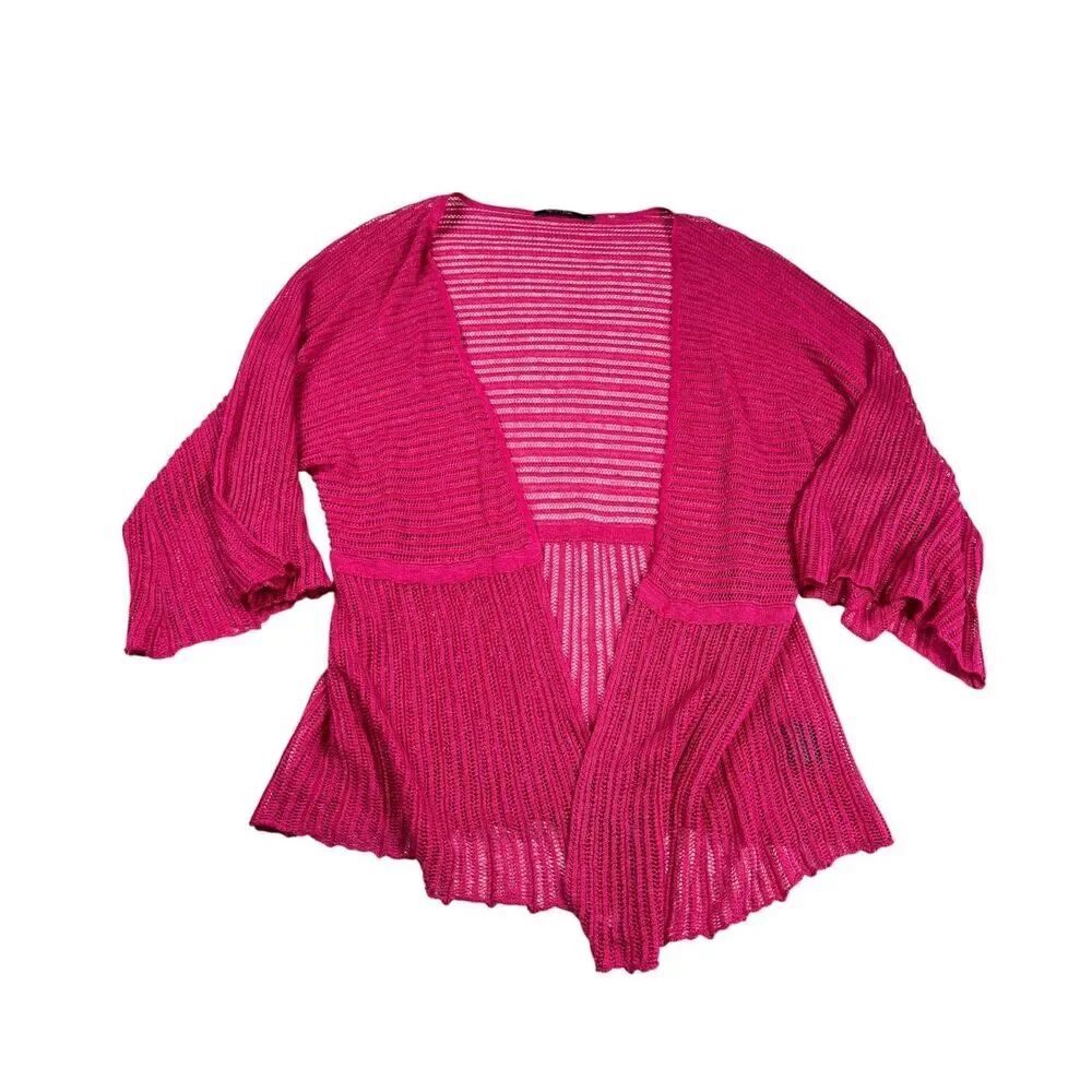Nic Zoe Open Front Knit Cardigan Fuchsia Lagenlook Cover Up Beach Shrug Topper M